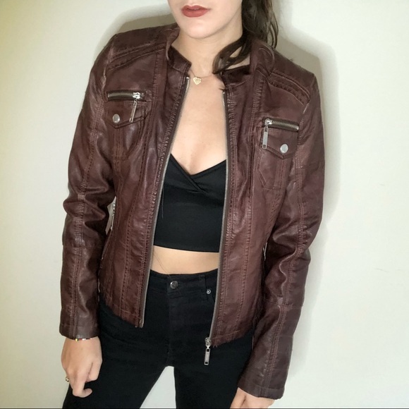 Brown Pleather Jacket - Picture 4 of 5